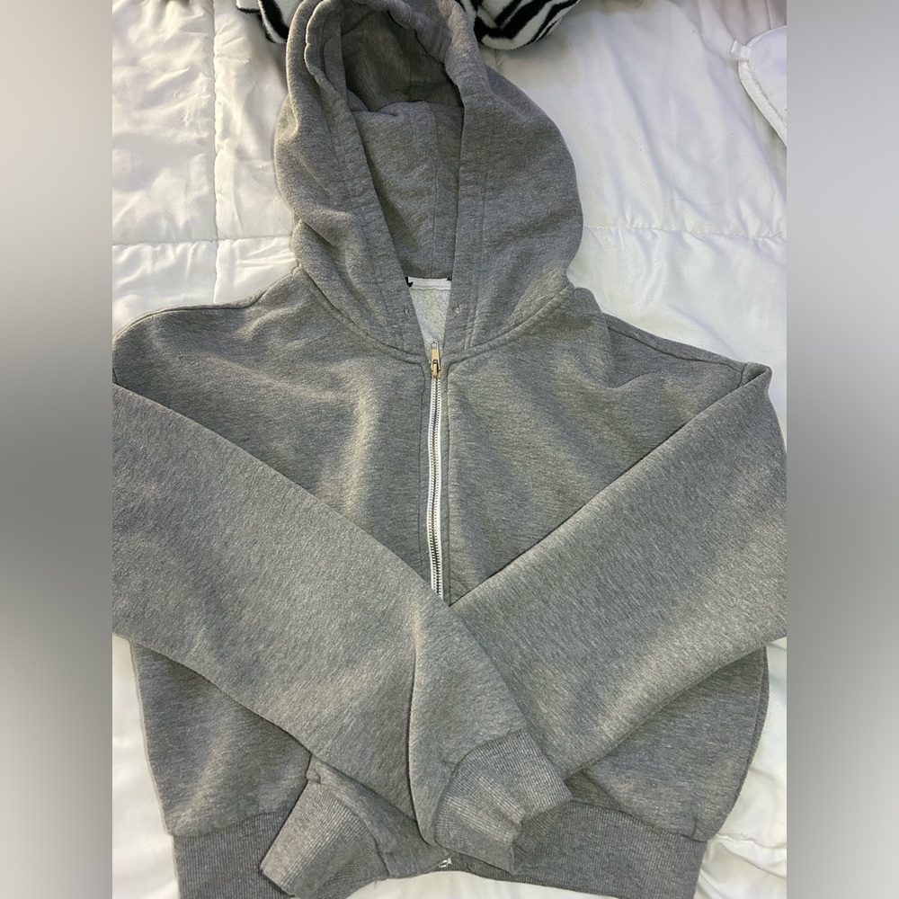 Grey, Forever 21, Full-Zip, Cropped Hoodie Size Small